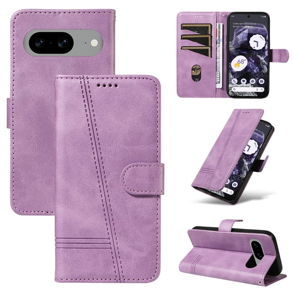 Designed for Google Pixel 8 Wallet Case, Vintage PU Leather Stand Credit Card Holders Slots Lanyard Flip Folio Cover Case Full Body Protection Compatible with Google Pixel 8, Purple
