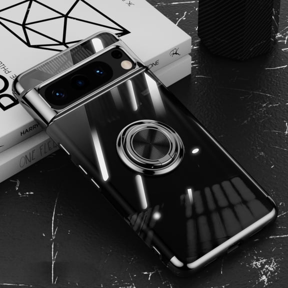 Designed for Google Pixel 9 / 9 Pro Case with Ring Stand, 360° Rotatable Holder Support Magnetic Car Mount Soft TPU Plating Shockproof Clear Rubber Phone Case For Google Pixel 9 / 9 Pro,Black