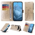 thumbnail image 1 of Designed for Google Pixel 9 / 9 Pro Case Wallet,Women Flip Folio Cover with Butterfly & Flower Embossed PU Leather Stand Credit Card Holders Slots Wrist Strap Shockproof Phone Case,Gold, 1 of 11