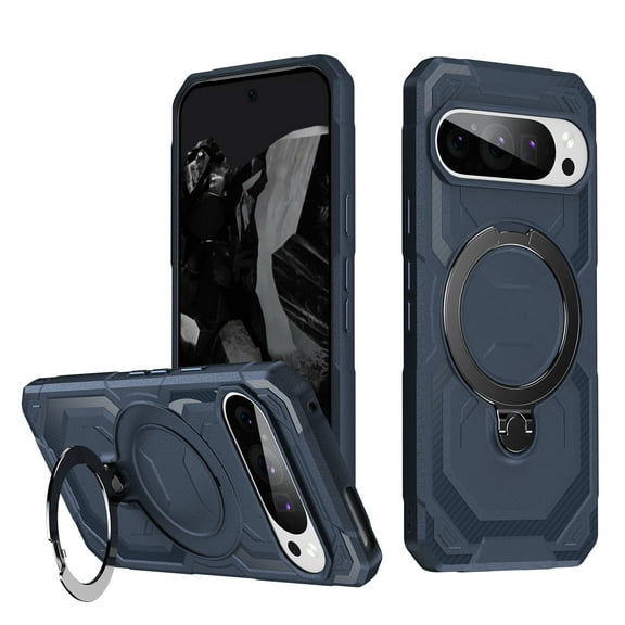 Designed For Google Pixel 9 / 9 Pro Phone Case,With 360° Spin Magnetic Stand Ring Kickstand,Fit for Mag-Safe,Military Grade Shockproof Heavy Duty Dropproof Tough Rugged Phone Case,Darkblue