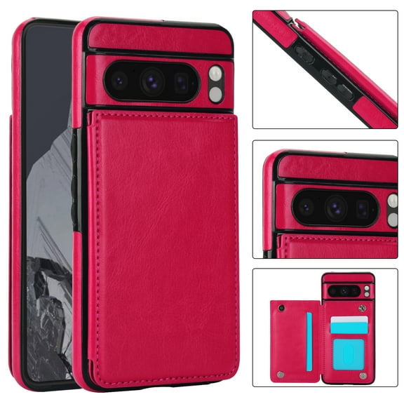 Designed for Google Pixel 9 Pro XL Wallet Phone Case,With Card Slots,PU Leather Back Folio Flip Kickstand,Double Magnetic Clasp and Durable Shockproof Rugged Anti-fall Phone Case,Rose