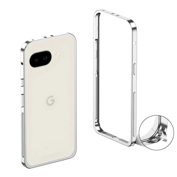 Designed for Google Pixel 9A Frame Metal Bumper Frame Slim Hard Phone Case,Raised Edge Protection,No Back Heat Dissipation Design,Shockproof Anti-fall Thin Fit Phone Case,Silver