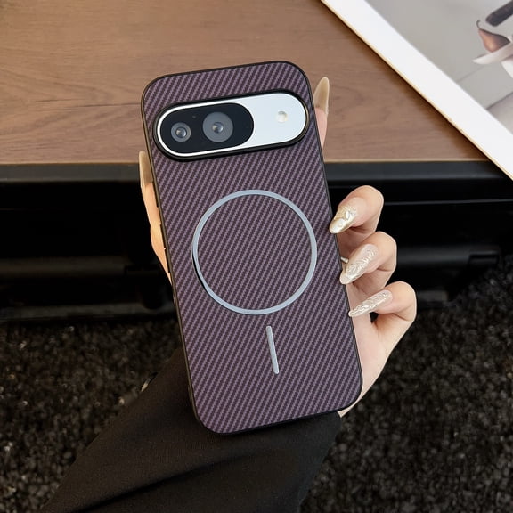 Designed for Google Pixel 9a Case, Carbon Fiber Texture, Hard PC Back + TPU Bumper Frame, Compatible with MagSafe, Ultra Slim Lightweight Shockproof Drop Protective Phone Cover, Purple