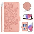thumbnail image 1 of Designed for Google Pixel 9a Case Wallet, Women Flip Folio Cover with Embossed PU Leather Stand Credit Card Holders Slots Wrist Strap + Shoulder Strap Phone Case, RFID Blocking, Pink, 1 of 9