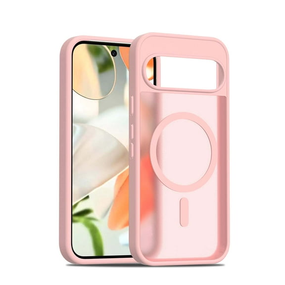 Designed for Magnetic Google Pixel 9 Case,[Compatible with MagSafe] [Military Grade Drop Protection] Hybrid Slim Translucent Matte Shockproof with Anti-Fingerprint Phone Case,Pink