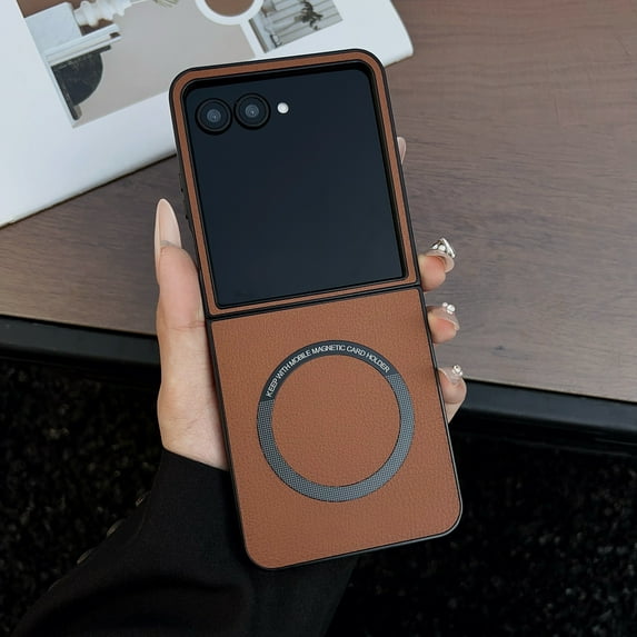 Designed for Magnetic Motorola Razr 2025 Case,[Compatible with MagSafe] [Drop Protection] Slim Vintage PU Leather Shockproof with Anti-Fingerprint Phone Case For Motorola Razr 2025,Brown