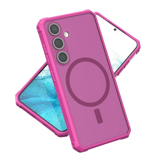 Designed for Magnetic Samsung Galaxy S24+ Case,[Compatible with MagSafe] [Military Grade Drop Protection] Slim Hybrid Rubber Translucent Matte Shockproof Anti-Fingerprint Phone Case,Rose