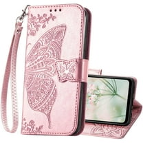 Designed for Moto G 5G 2023 Case Wallet,Women Flip Cover with Butterfly Emboss PU Leather Stand Credit Card Holders Slots Wrist Strap Protective Phone Case for Motorola Moto G 5G 2023 (Rose Gold)