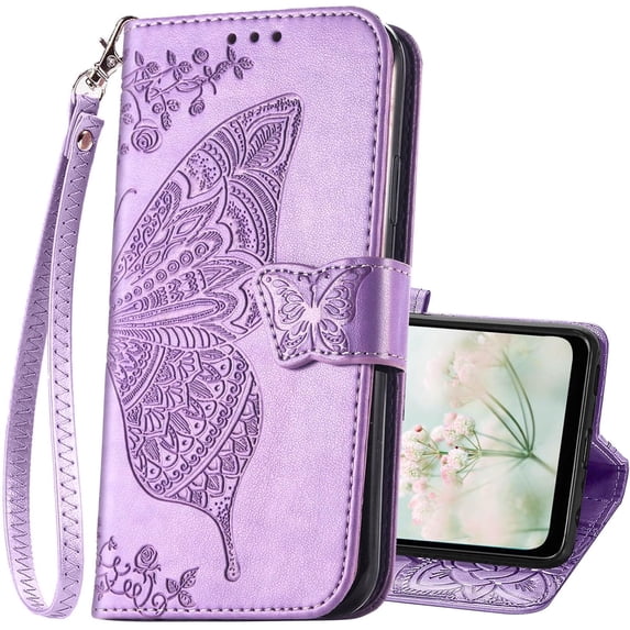 Designed for Moto G Play 2023 Case Wallet,Women Flip Protective Cover with Credit Card Holders Butterfly Embossed PU Leather Stand Wrist Strap Phone Case for Motorola Moto G Play 2023 (Lavender)