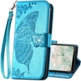 thumbnail image 1 of Designed for Moto G Play 2024 Phone Case Wallet,Women Butterfly Embossed PU Leather Kickstand Card Holder Slots Wrist Strap Flip Cover Purse for Motorola Moto G Play (2024) (Blue), 1 of 14
