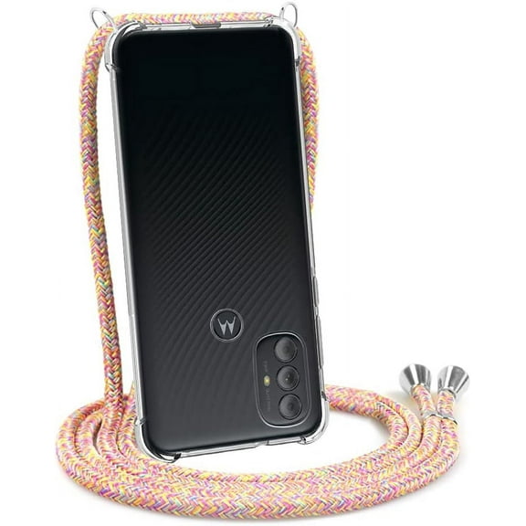Designed for Moto G Power 2022 Case with Adjustable Lanyard Clear Soft Slim TPU Anti-Scratch Shockproof Protective Phone Cover Case for Moto G Power 2022 - Rainbow Yellow