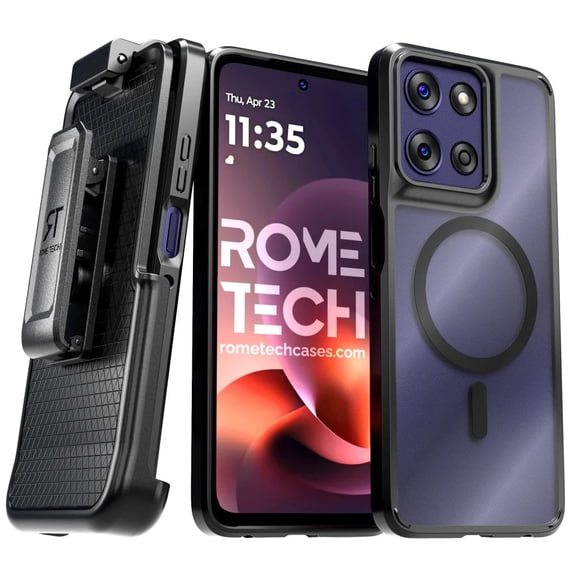 Designed for Moto G Power 2026 and 2025 Case with Belt Clip and Detachable Holster Clear Protective Phone Case with Magnetic Function for Secure, Hands-Free Carry (Clear&Black)