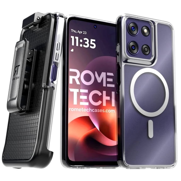 Rome Tech Case with Belt Clip and Detachable Holster Clear Protective Phone Case with Magnetic Function For Moto G Power 2026 and 2025 - Clear