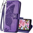thumbnail image 1 of Designed for Moto G Pure Phone Case Wallet,Women Butterfly Embossed PU Leather Protective Case with Kickstand Card Holder Slots Wrist Strap Flip Cover for Motorola Moto G Pure(Purple), 1 of 15