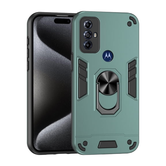 Designed for Motorola G Play 2023 Case, Military Grade Protective Phone Case Rugged Hard PC + Soft TPU Cover with Enhanced Metal Ring Kickstand [Support Magnet Mount], Darkgreen