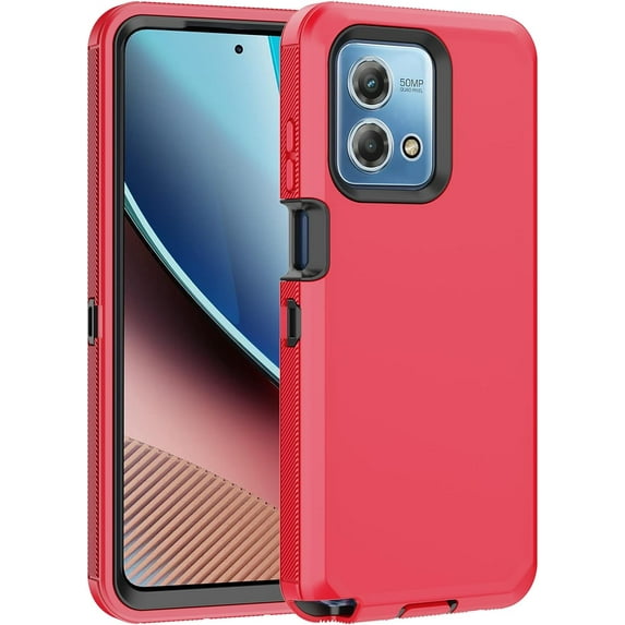 Designed for Motorola G Play 2024 Heavy Duty Case, Triple Layer Protection Shockproof Dropproof Dustproof Anti-Scratch Phone Case Cover for Motorola G Play 2024,Red