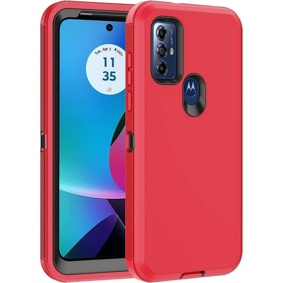 Designed for Motorola G Pure Heavy Duty Case, Triple Layer Protection Shockproof Dropproof Dustproof Anti-Scratch Phone Case Cover for Motorola G Pure,Red