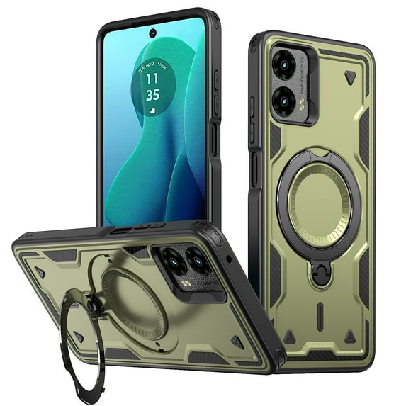 Designed for Motorola Moto G (2025) Rugged Phone Case,Compatible with Mag-Safe,Built-in Ring Kickstand,Heavy Duty Shockproof Military-Grade Protective Anti-fall Phone Case Cover,Olivegreen