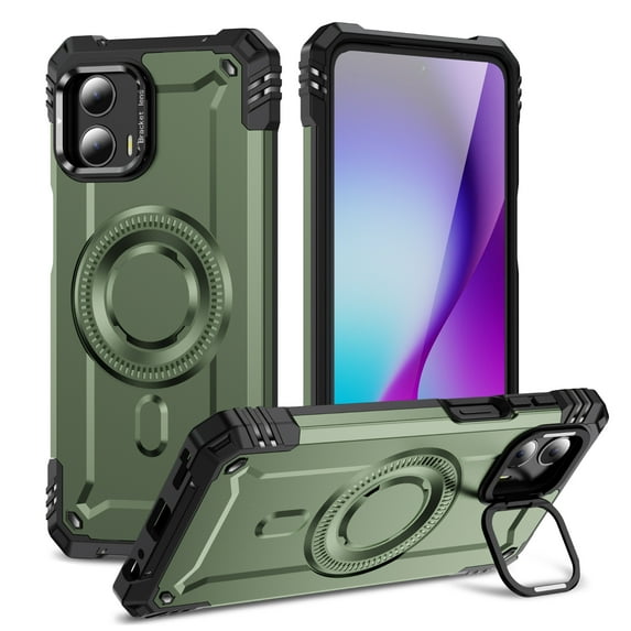 Designed for Motorola Moto G 5G 2023 Armor Case with Camera Cover Stand, Shockproof Protection Compatible with MagSafe Rugged Case Cover for Moto G 5G 2023, Support Car Magnetic Holder - Armygreen
