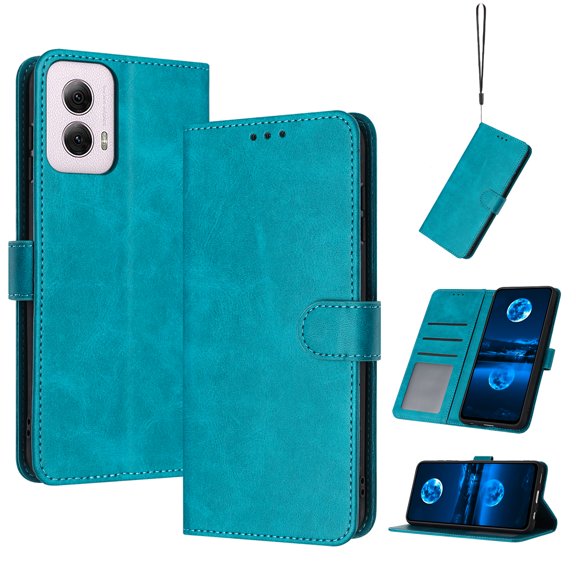 Designed for Motorola Moto G 5G 2024 Case Wallet, Men Women Flip Folio Cover with PU Leather Stand Credit Card Holders Slots Wrist Strap Soft TPU Inner Phone Case for Motorola Moto G 5G 2024, Green