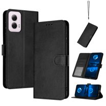 Designed for Motorola Moto G 5G 2024 Case Wallet, Men Women Flip Folio Cover with PU Leather Stand Credit Card Holders Slots Wrist Strap Soft TPU Inner Phone Case for Motorola Moto G 5G 2024, Black