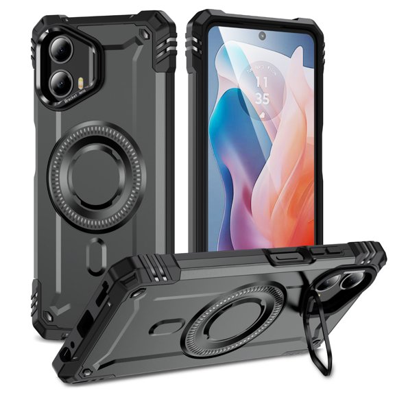 for Motorola Moto G 5G 2025 Armor Case with Camera Cover Stand, Shockproof Protection Support Magnetic Wireless Charger Rugged Cover for Moto G 5G 2025, Support Car Magnetic Holder - Gray