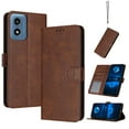 thumbnail image 1 of Designed for Motorola Moto G Play 4G 2024 Case Wallet, Men Women Flip Folio Cover with PU Leather Stand Credit Card Holders Slots Wrist Strap Soft TPU Inner Phone Case for Moto G Play 4G 2024, Brown, 1 of 8