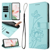 Designed for Motorola Moto G Play 4G 2024 Floral Embossed Flip Wallet Case PU Leather with Card Slots Cash Slot, Fashion Shock-Absorbent Kickstand Wrist Strap Protective Women Girls Cover,Green