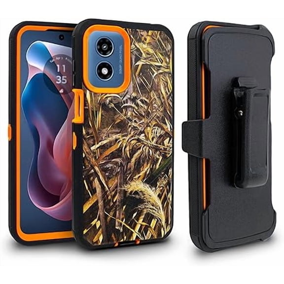 Designed for Motorola Moto G Power 5G (2024) Case with Belt Clip Holster, Built-in Screen, Anti-Drop, Shockproof, with Kickstand, Heavy Duty Protection (Orange)