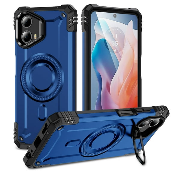 Designed for Motorola Moto G Power 5G 2025 Armor Case with Camera Cover Stand, Shockproof Protection Support Magnetic Wireless Charger Rugged Cover, Support Car Magnetic Holder - Blue