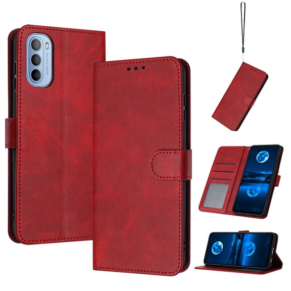 Designed for Motorola Moto G Stylus 5G 2022 Case Wallet, Men Women Flip Folio Cover with PU Leather Stand Credit Card Holders Slots Wrist Strap Soft TPU Inner Case for Moto G Stylus 5G 2022, Red
