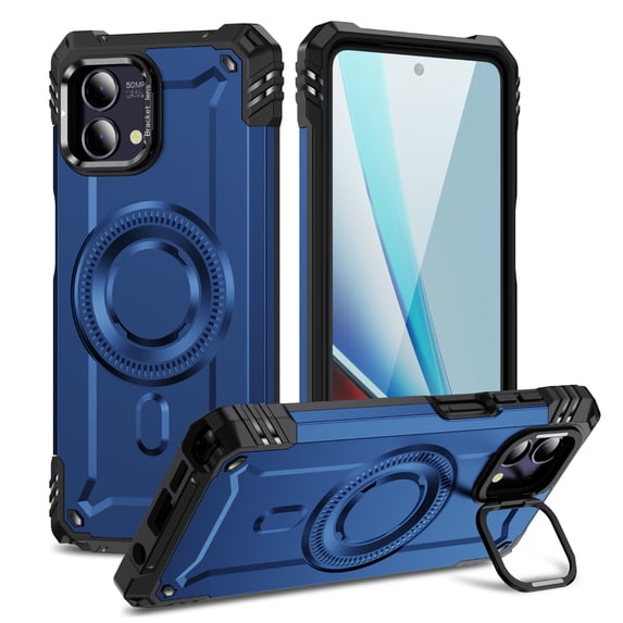Designed for Motorola Moto G Stylus 5G 2023 Armor Case with Camera Cover Stand, Shockproof Protection Compatible with MagSafe Rugged Case Cover, Support Car Magnetic Holder - Blue