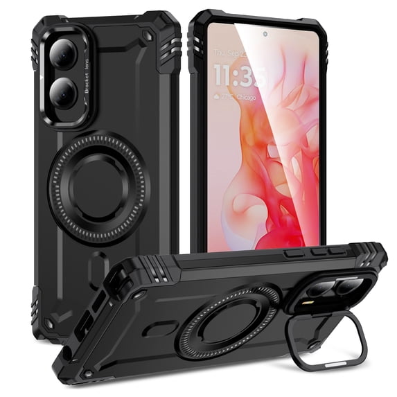 Designed for Motorola Moto G Stylus 5G 2024 Armor Case with Camera Cover Stand, Shockproof Protection Compatible with MagSafe Rugged Case Cover, Support Car Magnetic Holder - Black