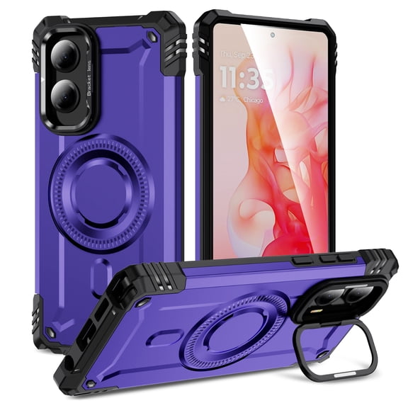 Designed for Motorola Moto G Stylus 5G 2024 Armor Case with Camera Cover Stand, Shockproof Protection, Support Magnetic Wireless Charger Rugged Cover, Support Car Magnetic Holder - Purple