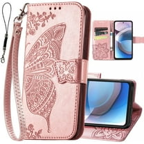 Designed for Motorola One 5G Ace Phone Case,Moto G 5G Wallet Case,Women Butterfly Embossed PU Leather Kickstand Card Slots Wrist Strap Flip Cover for Motorola Moto One 5G Ace 6.7" (Rose Gold)