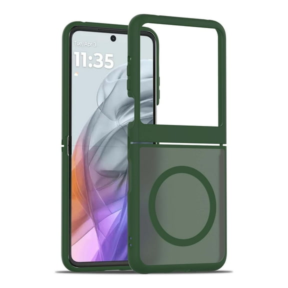 Designed For Motorola Razr+ 2024 Cover Thin fit,Compatible with MagSafe,Compatible with Motorola Razr+ 2024 Built-in Magnetic Anti-Shock Hybrid TPU + Hard PC Back Cell Phone Case,Darkgreen