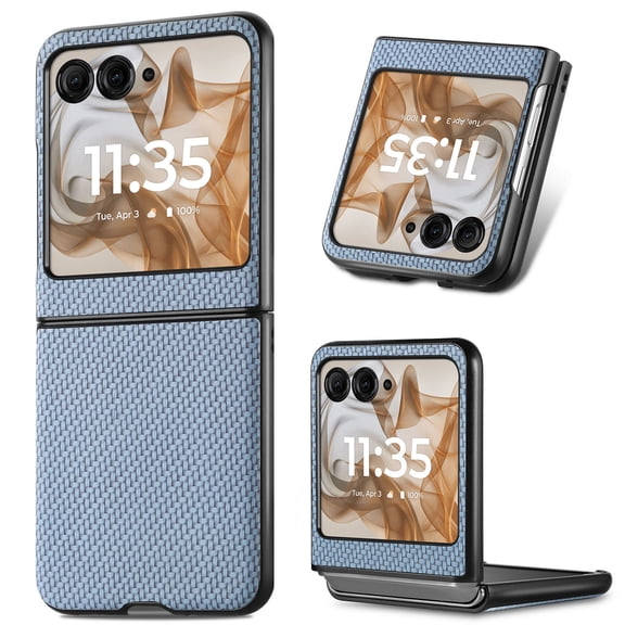 Designed for Motorola Razr 2024 Folding Case, Carbon Fiber Texture + TPU, Shockproof Lightweight Slim Drop Protection Cover for Motorola Razr 2024, Blue