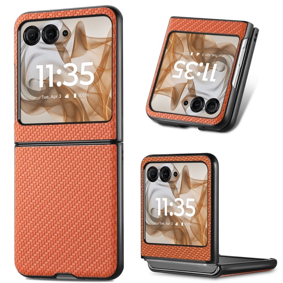 Designed for Motorola Razr 2024 Folding Case, Carbon Fiber Texture + TPU, Shockproof Lightweight Slim Drop Protection Cover for Motorola Razr 2024, Brown