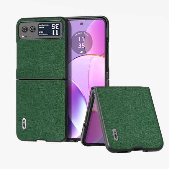 Designed for Motorola Razr 60 / Razr 2025 Case, Luxury Genuine Leather Slim Fit Premium Genuine Leather Full Drop Protective Shockproof Retro Anti-Scratch Thin Phone Cover - Green