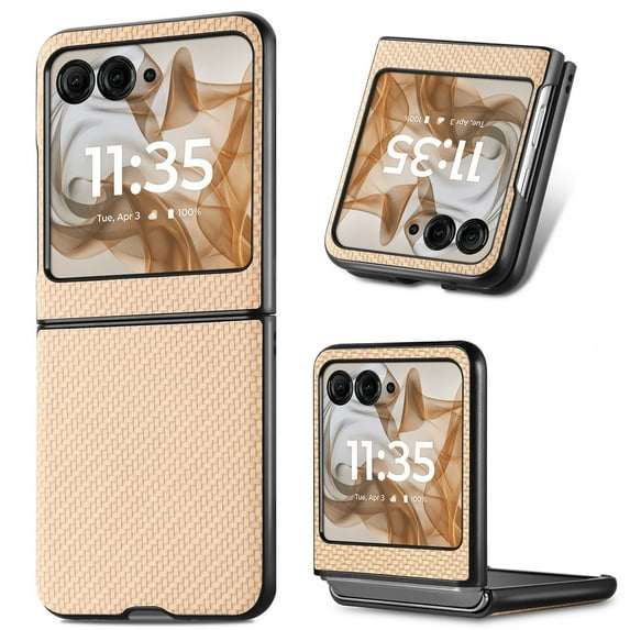 Designed for Motorola Razr 60 / Razr 2025 Folding Case, Carbon Fiber Texture + TPU, Shockproof Lightweight Slim Drop Protection Cover for Motorola Razr 60 / Razr 2025, Khaki