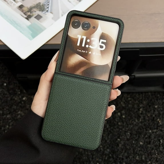 Designed for Motorola Razr 60 Ultra / Motorola Ultra 2025 Case, Premium PU Leather + Hard PC Frame, Ultra Slim Durable Shokcproof Drop Protective Classic Phone Case Cover, Green