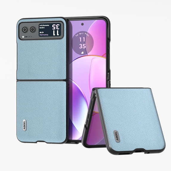 Designed for Motorola Razr 60 Ultra / Razr Ultra 2025 Case, Luxury Genuine Leather Slim Fit Premium Genuine Leather Full Drop Protective Shockproof Retro Anti-Scratch Thin Phone Cover - Blue