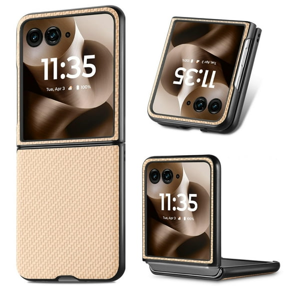 Designed for Motorola Razr 60 Ultra / Razr Ultra 2025 Folding Case, Carbon Fiber Texture + TPU, Shockproof Lightweight Slim Drop Protection Cover for Motorola Razr 60 Ultra / Razr Ultra 2025, Khaki