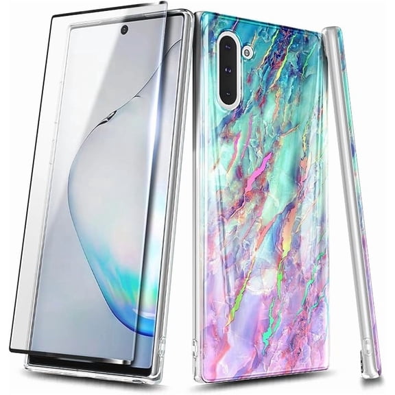 Designed for Note-10 Case, Marble Nova | with Screen Protector (Maximum Coverage, Flexible TPU Film) | Ultra Slim Thin Glossy Stylish Protective Phone Cover