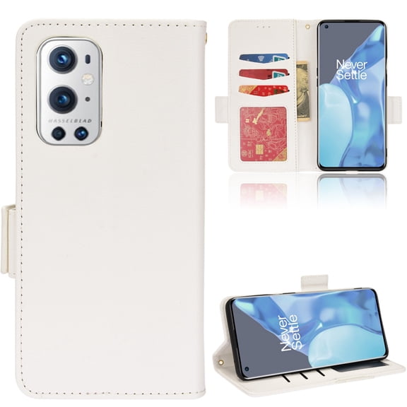 Designed for OnePlus 9 Pro Case, Luxury PU Leather Wallet Phone Case with Card Holder Flip Kickstand Drop Protection Phone Case Cover for OnePlus 9 Pro 6.7 inch - White