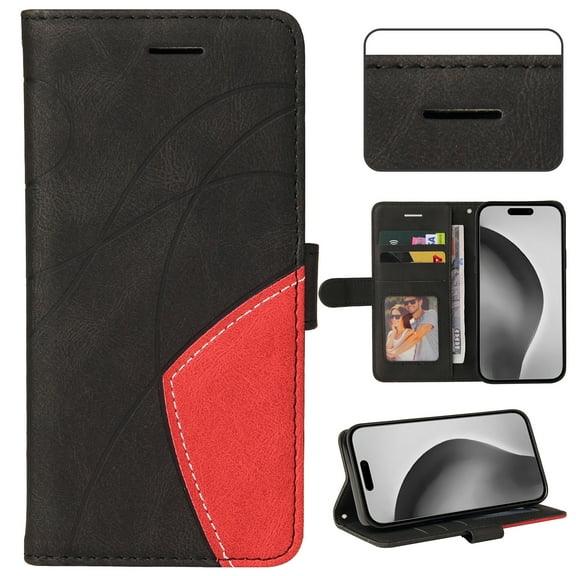 Designed for OnePlus 9 Wallet Case, [RFID Blocking] PU Leather Folio Kickstand [TPU Protective Interior Case], Magnetic Closure Card Slot with Hand Strap Shockproof Phone Cover,Black
