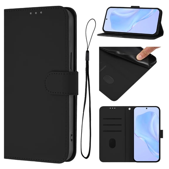 Designed for Samsung Galaxy A05 Case Wallet, Women Men Flip Folio Cover with PU Leather Stand Credit Card Holders Slots Wrist Strap Magnetic Closure Phone Case for Samsung Galaxy A05 - Black