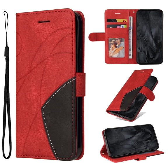 Designed for Samsung Galaxy A05 PU Leather Case Wallet, Men Women Flip Folio Cover with Kickstand Credit Card Holders Slots Wrist Strap Magnetic Slim Phone Case for Samsung Galaxy A05, Red
