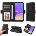 thumbnail image 1 of Designed for Samsung Galaxy A06 Case Wallet, Flip Folio Cover with Embossed PU Leather Stand Credit Card Holders Slots Wrist Strap Full Body Protection Phone Case for A06 - Black, 1 of 10