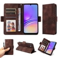 thumbnail image 1 of Designed for Samsung Galaxy A06 Case Wallet, Flip Folio Cover with Embossed PU Leather Stand Credit Card Holders Slots Wrist Strap Full Body Protection Phone Case for A06 - Coffee, 1 of 10